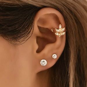 NEW Crystal Leaf 5 Piece Earring Stud Set